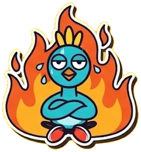 BipBip sitting calmly in flames